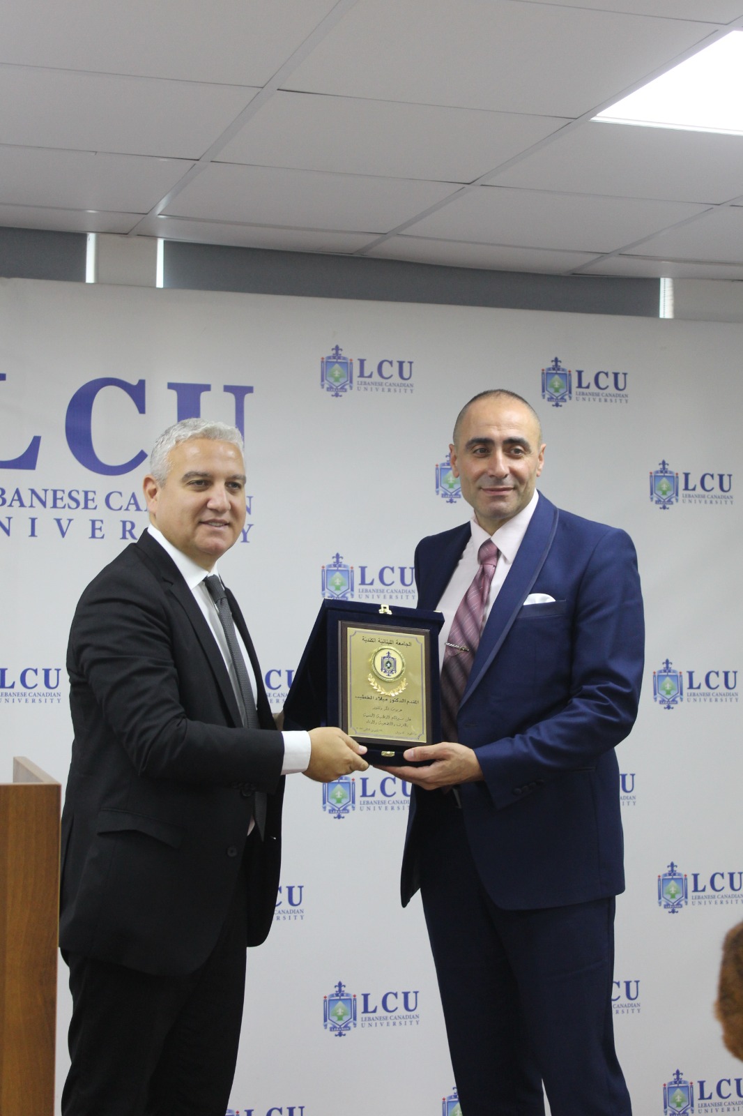 Dr. Khatib receiving academic recognition at Lebanese Canadian University